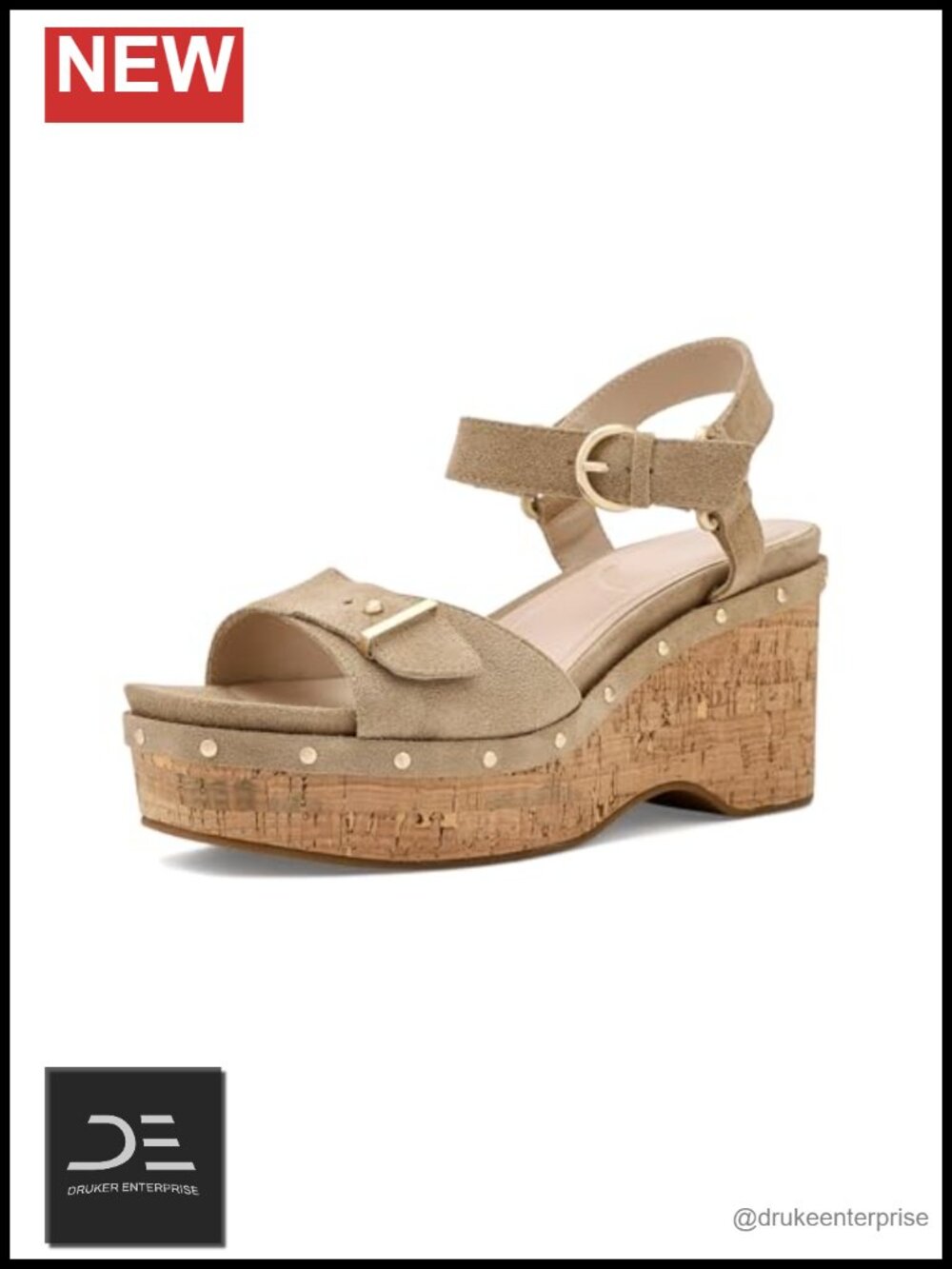 Women's Platform Wedge Sandals Suede Adjustable Buckle Square Toe